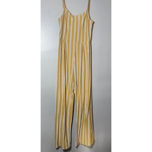 Rio XS Yellow Striped Jumpsuit Sleeveless Wide Leg Stretch Knit Summer Outfit
